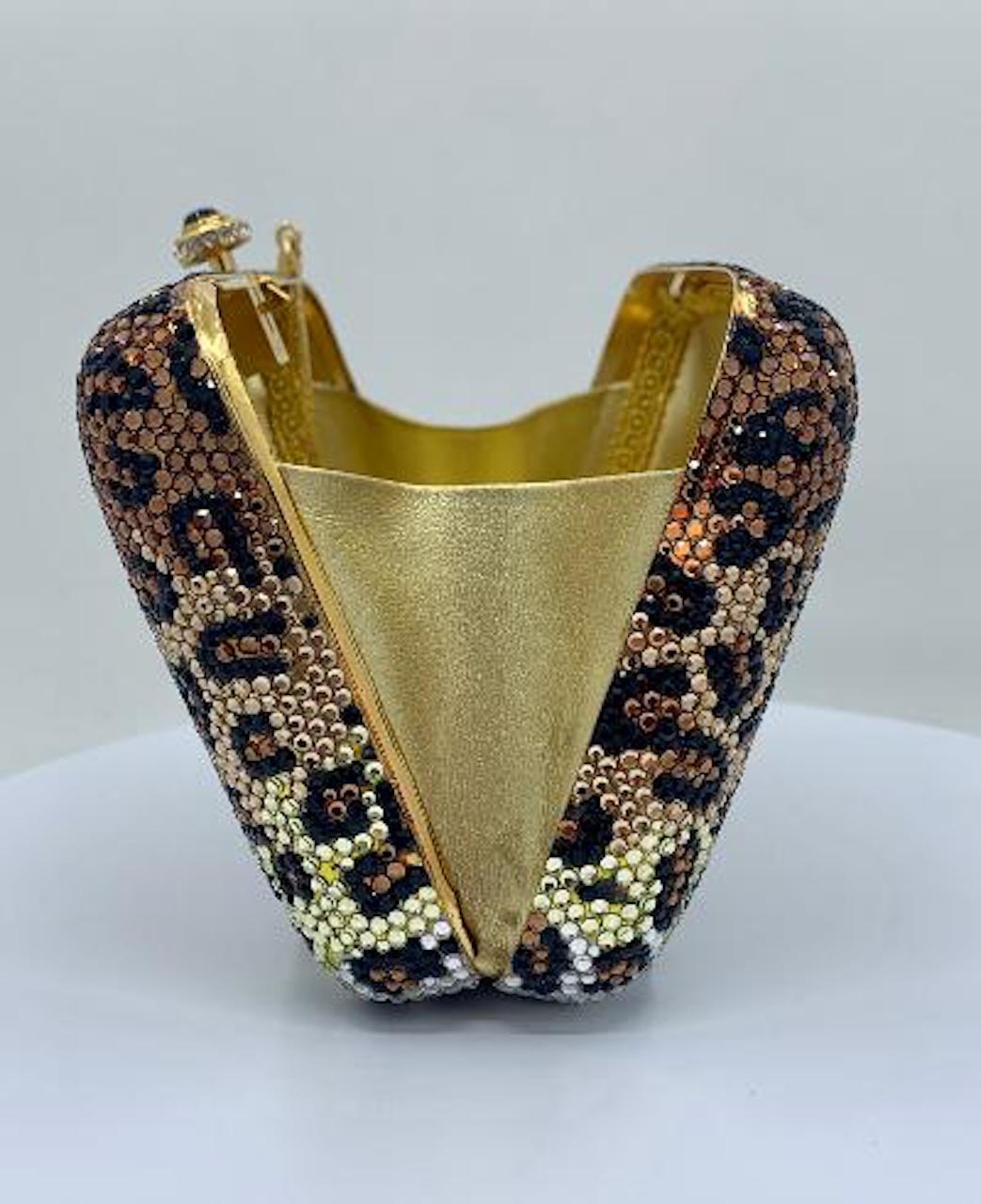 Black Kathrine Baumann Leopard Design Swarovski Crystal Minaudiere Evening Bag For Sale