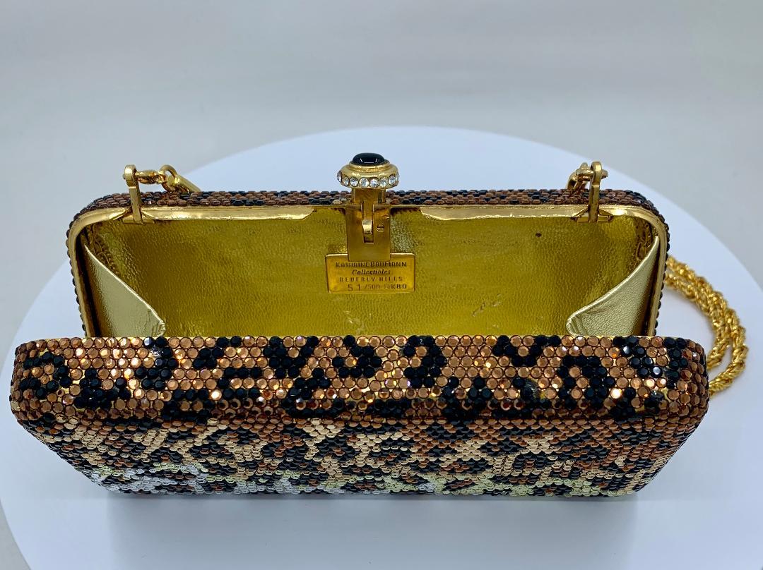 Women's Kathrine Baumann Leopard Design Swarovski Crystal Minaudiere Evening Bag