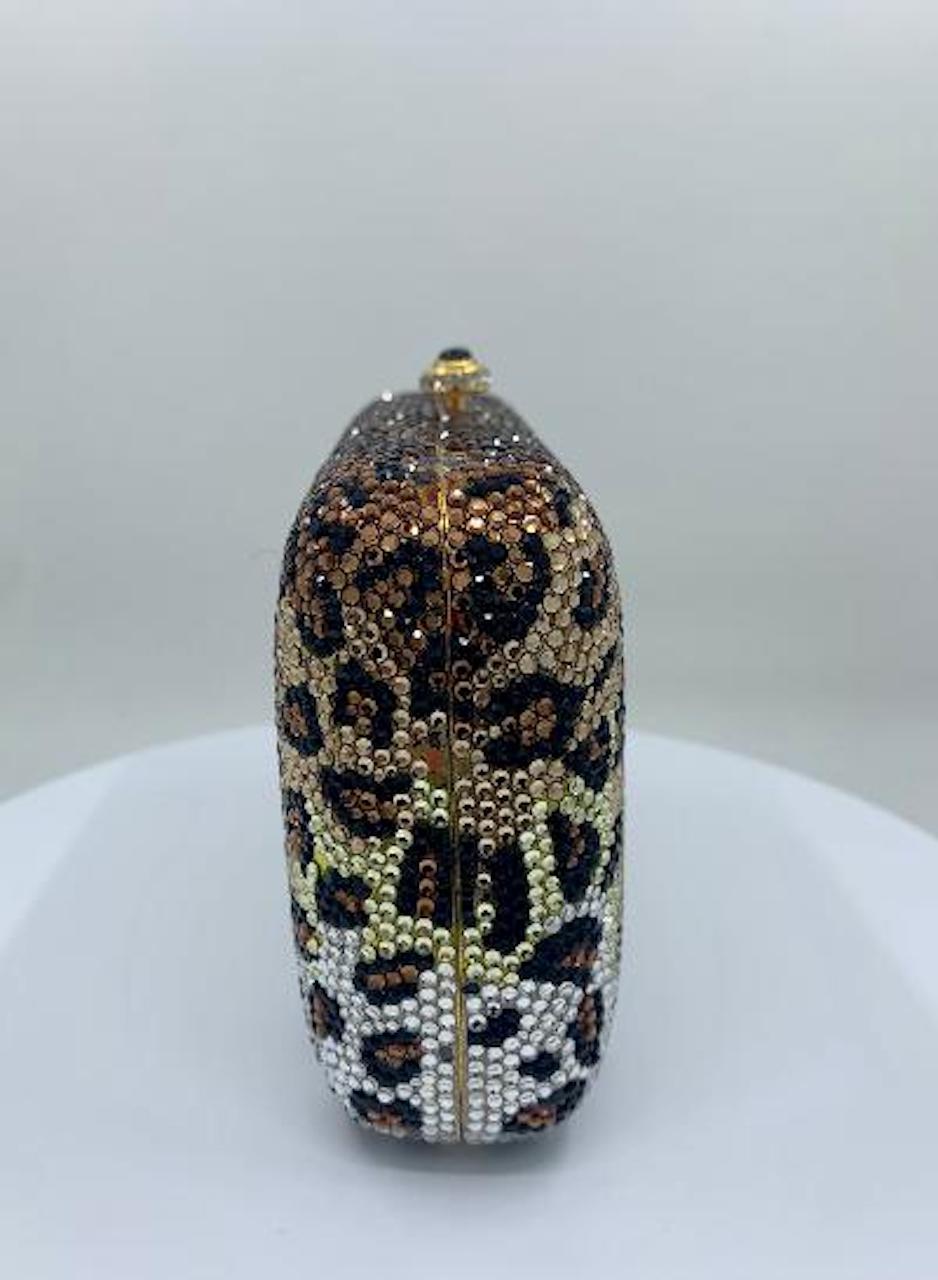Kathrine Baumann Leopard Design Swarovski Crystal Minaudiere Evening Bag In Good Condition For Sale In Tustin, CA