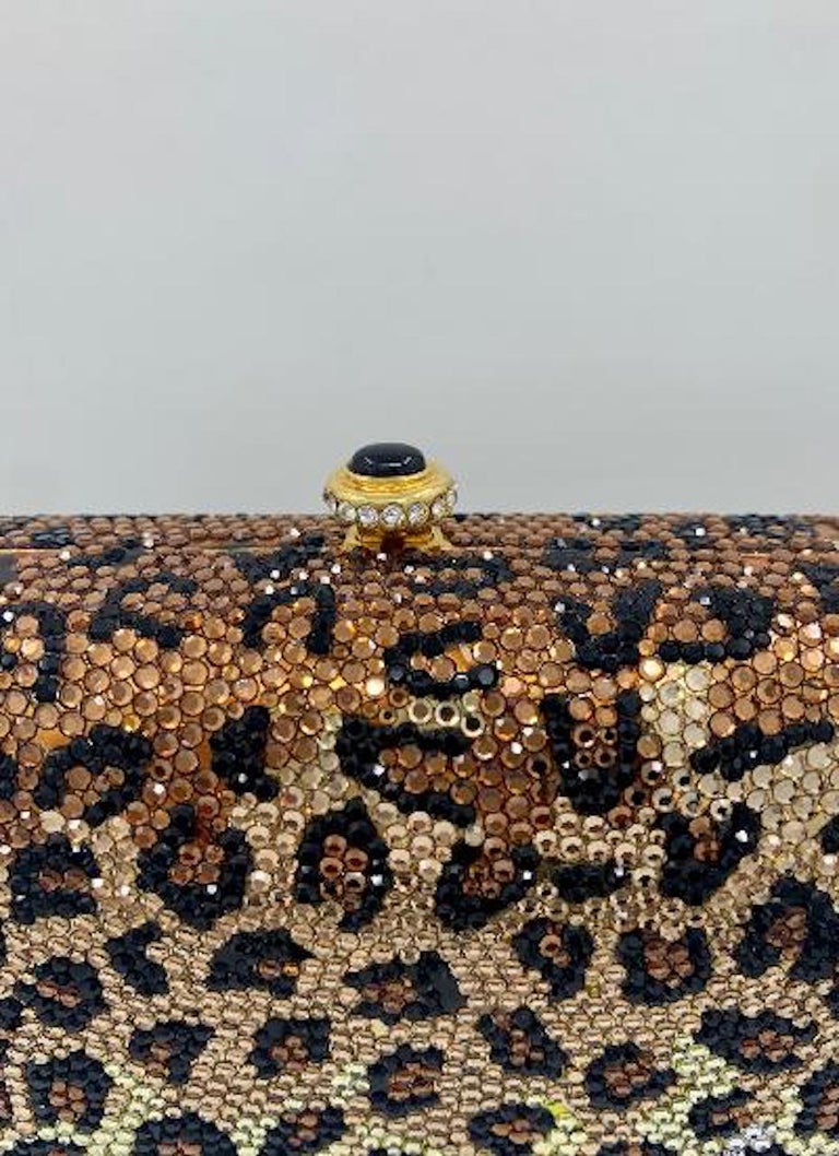 Kathrine Baumann Leopard Design Swarovski Crystal Minaudiere Evening Bag For Sale 3