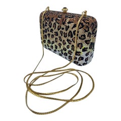 Kathrine Baumann Leopard Design Swarovski Crystal Minaudiere Evening Bag