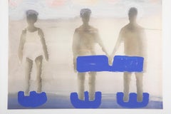 Katherine Bradford, "Seaside 1 woman 2 men" Unique Gouache Over Archival Pigment