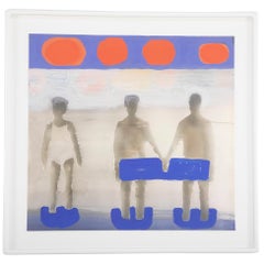 Katherine Bradford, "Seaside 1 woman 2 men" Unique Gouache Over Archival Pigment