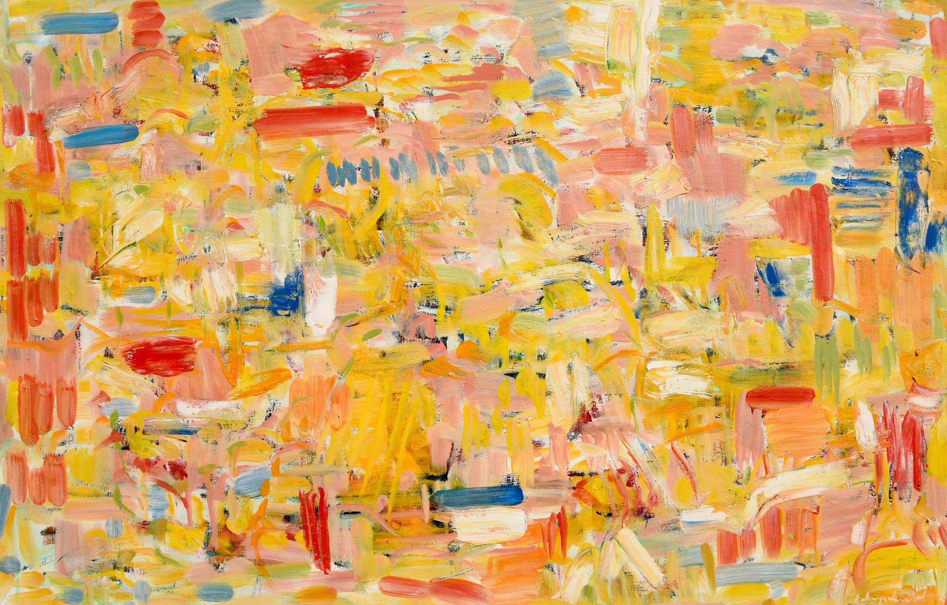 "After Urbana #3", brightly colored abstract oil painting on canvas - Painting by Kathryn Arnold
