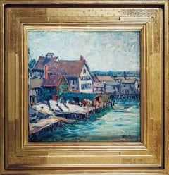 "Rockport Harbor" Kathryn E. Cherry, Female American Impressionist Landscape