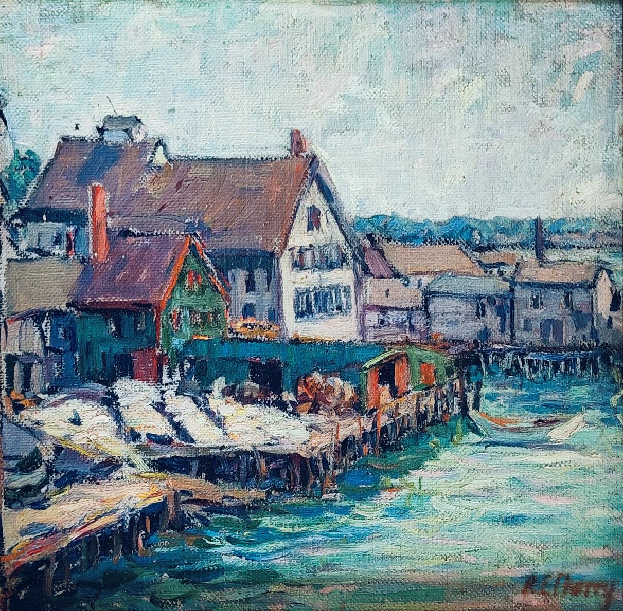 "Porto di Rockport" Kathryn E. Cherry, Paesaggio impressionista americano femminile