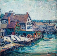 "Porto di Rockport" Kathryn E. Cherry, Paesaggio impressionista americano femminile