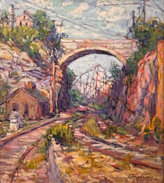 "Quarry, Rockport, MA" - Landscape by female Impressionist in Ben Badura Frame