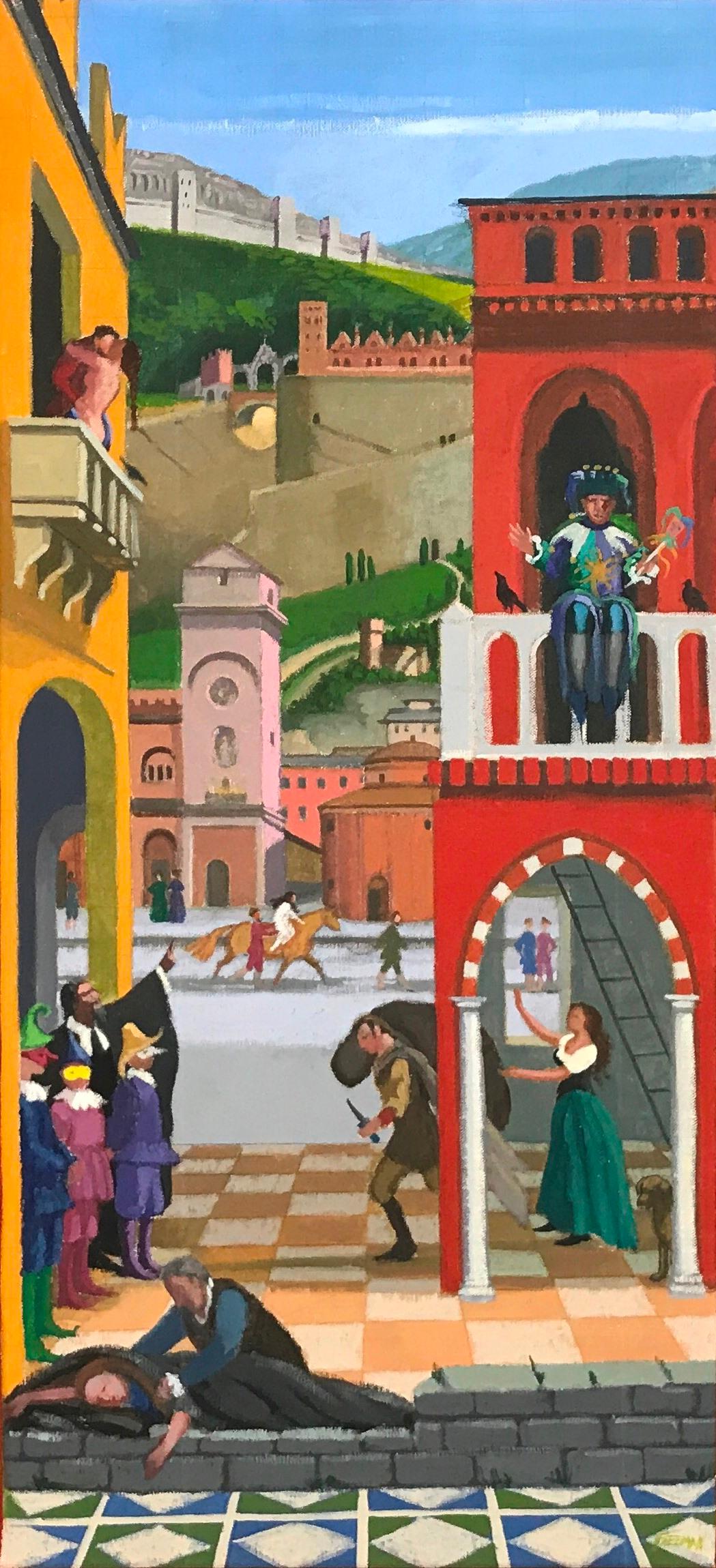 Trittico ad olio colorato per gli amanti dell'opera che raffigura: Carmen, Rigoletto, La Boheme - Painting Realismo americano di Kathryn Freeman