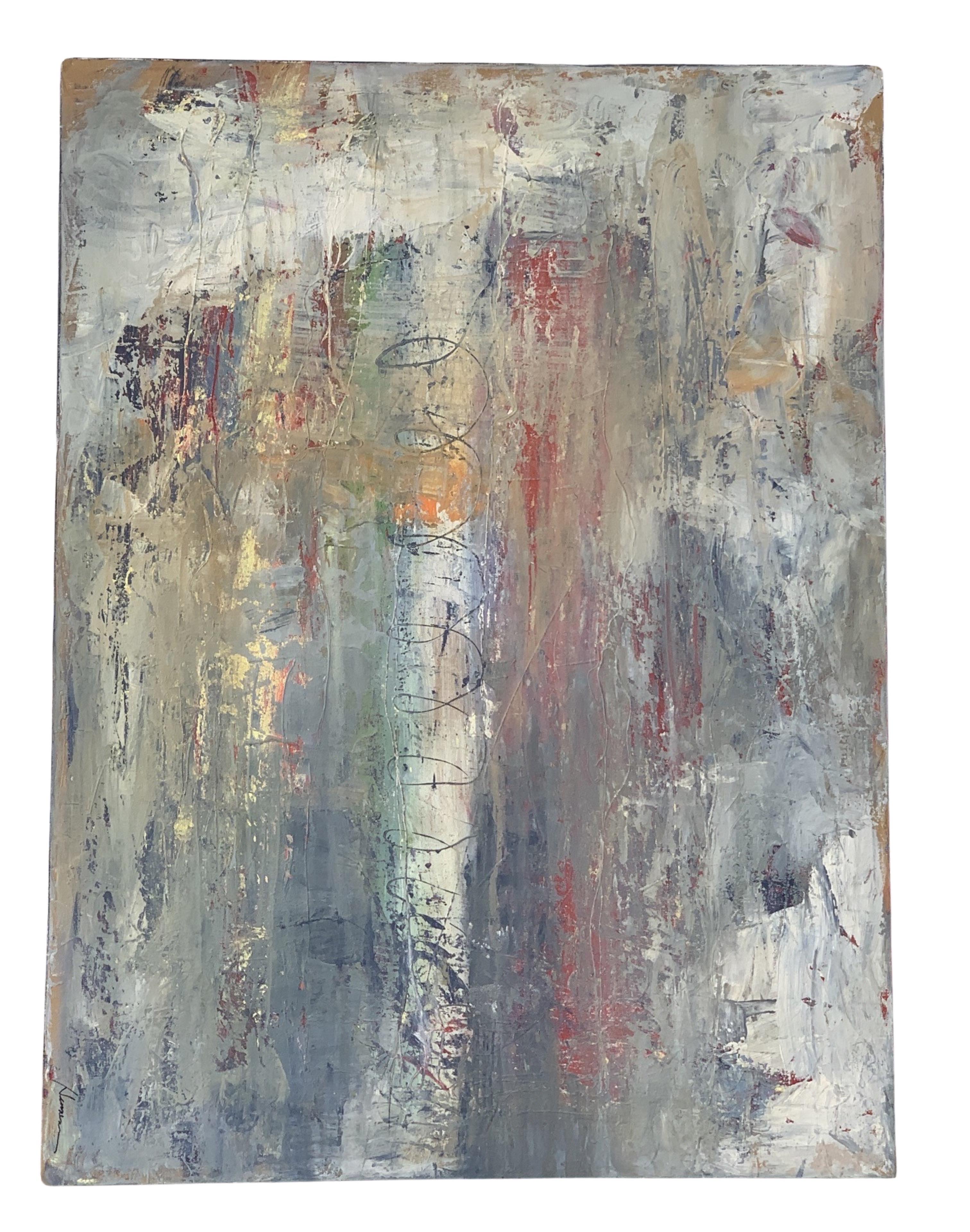 Hand-Painted Kathryn Henneman Original Abstract Painting with Neutral Color & Brights.  For Sale