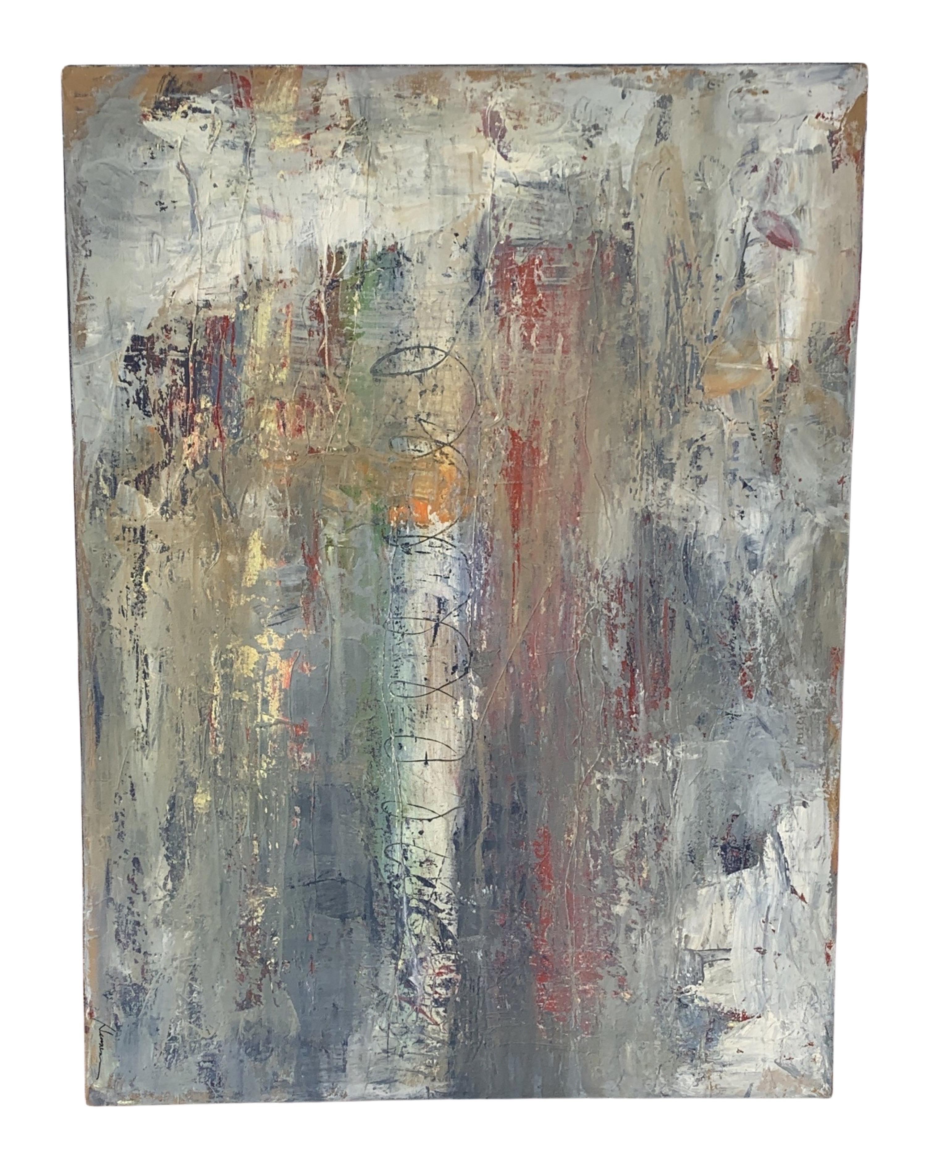 Contemporary Kathryn Henneman Original Abstract Painting with Neutral Color & Brights.  For Sale