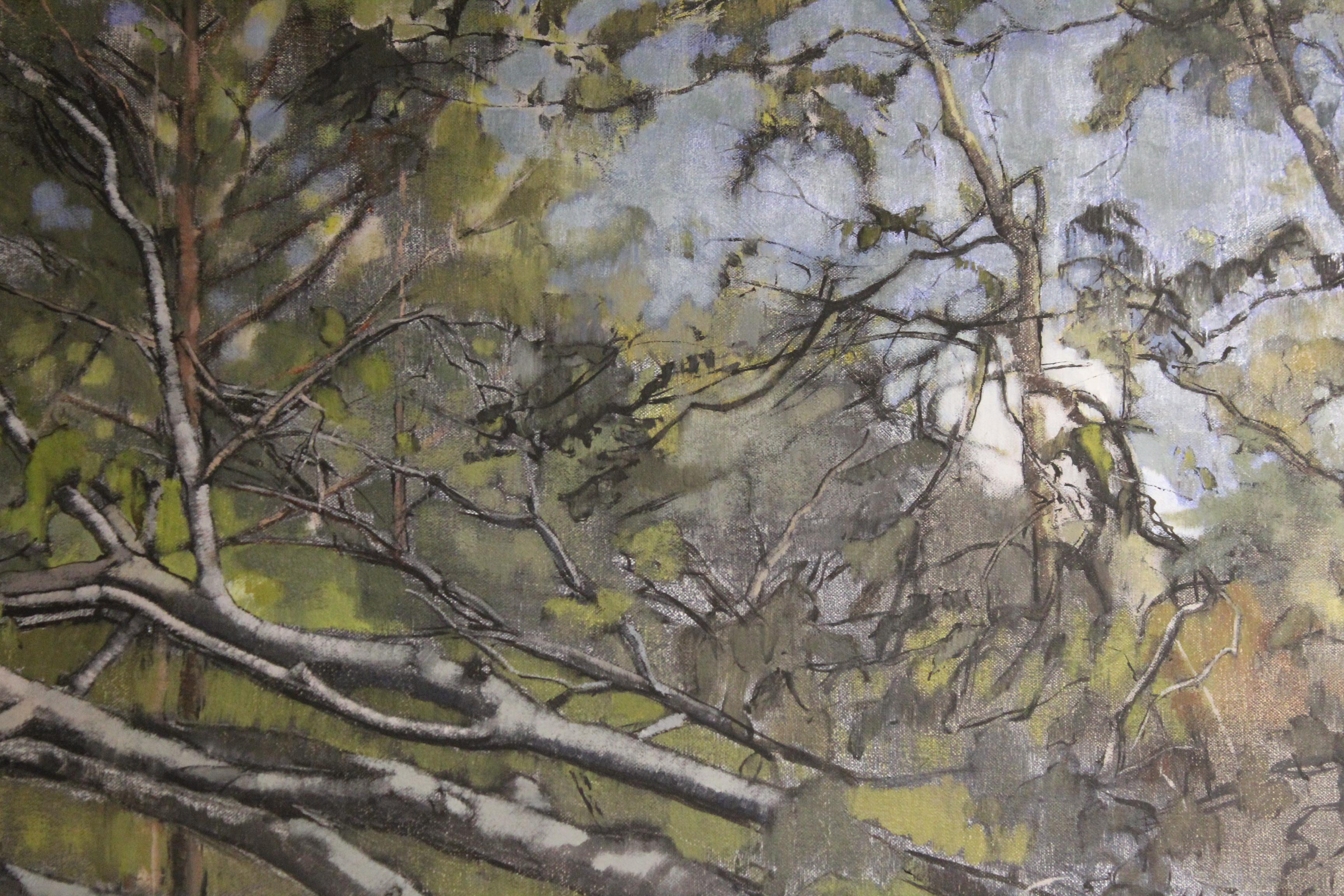 Aftermath of Hurricane Laura 10.2.20 - Gray Landscape Painting by Kathryn Keller