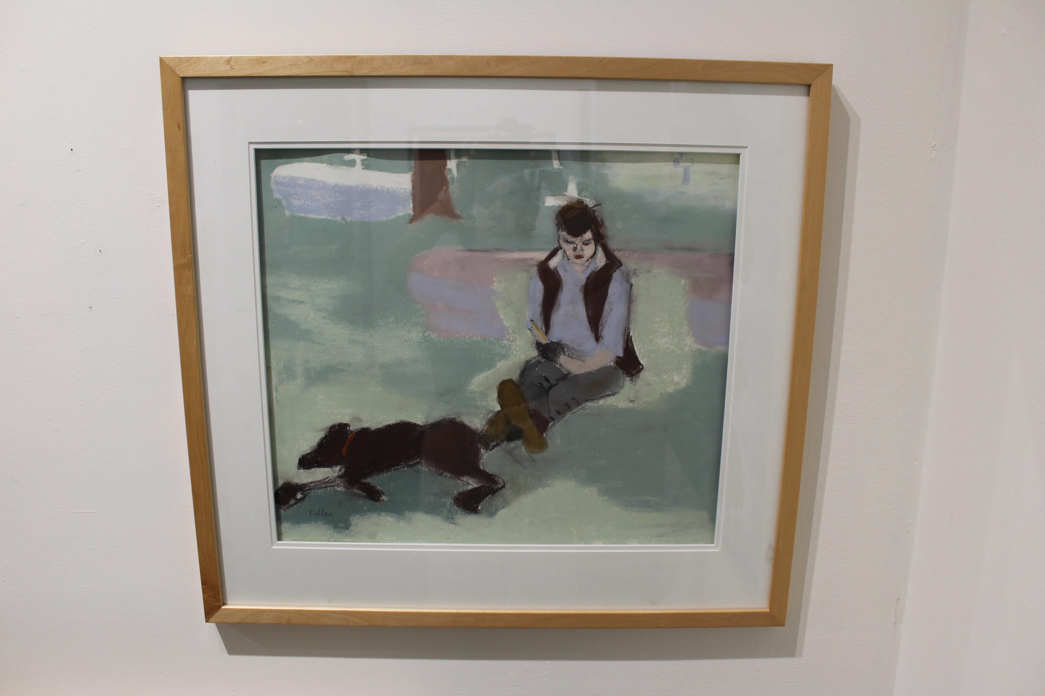 Hannah und ihr Hund – Painting von Kathryn Keller