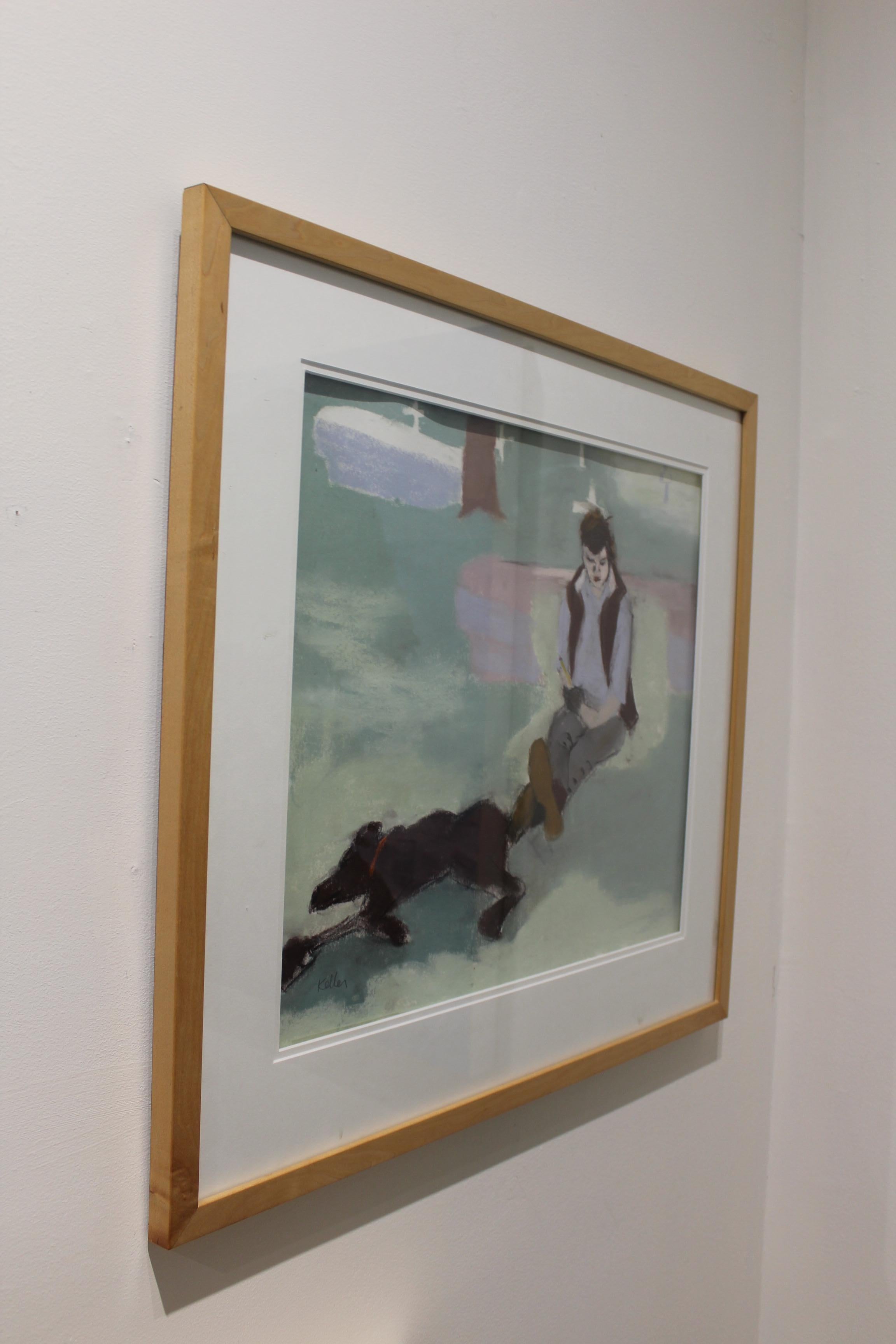 Hannah e il suo cane - Animal Painting Grigio di Kathryn Keller