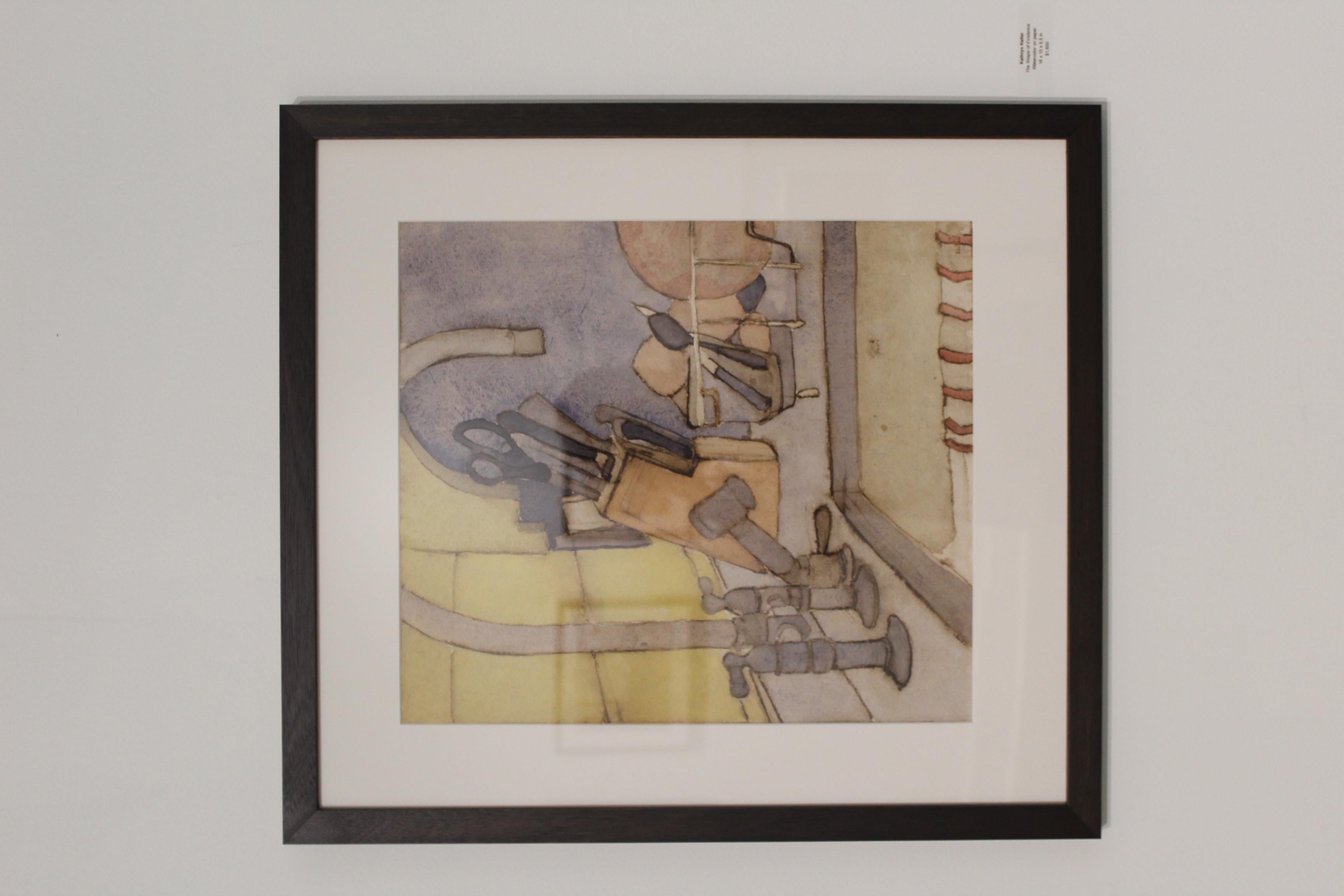 Kathryn Keller's watercolor depiction of an everyday domestic scene, the kitchen sink.