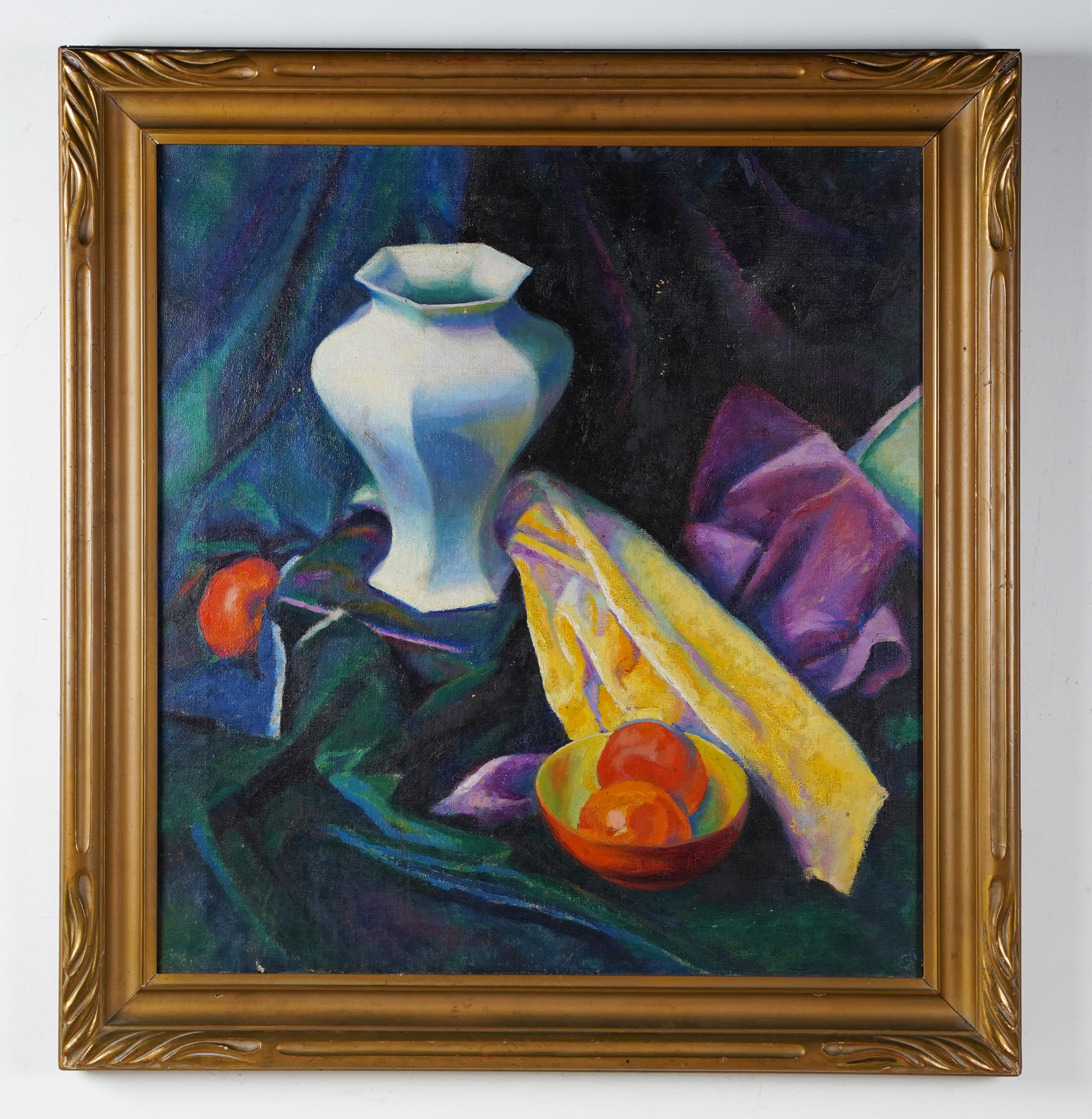 Peinture à l'huile impressionniste américaine ancienne de nature morte à fleurs exposée en 1921 - Impressionnisme Painting par Kathryn Logan Luke