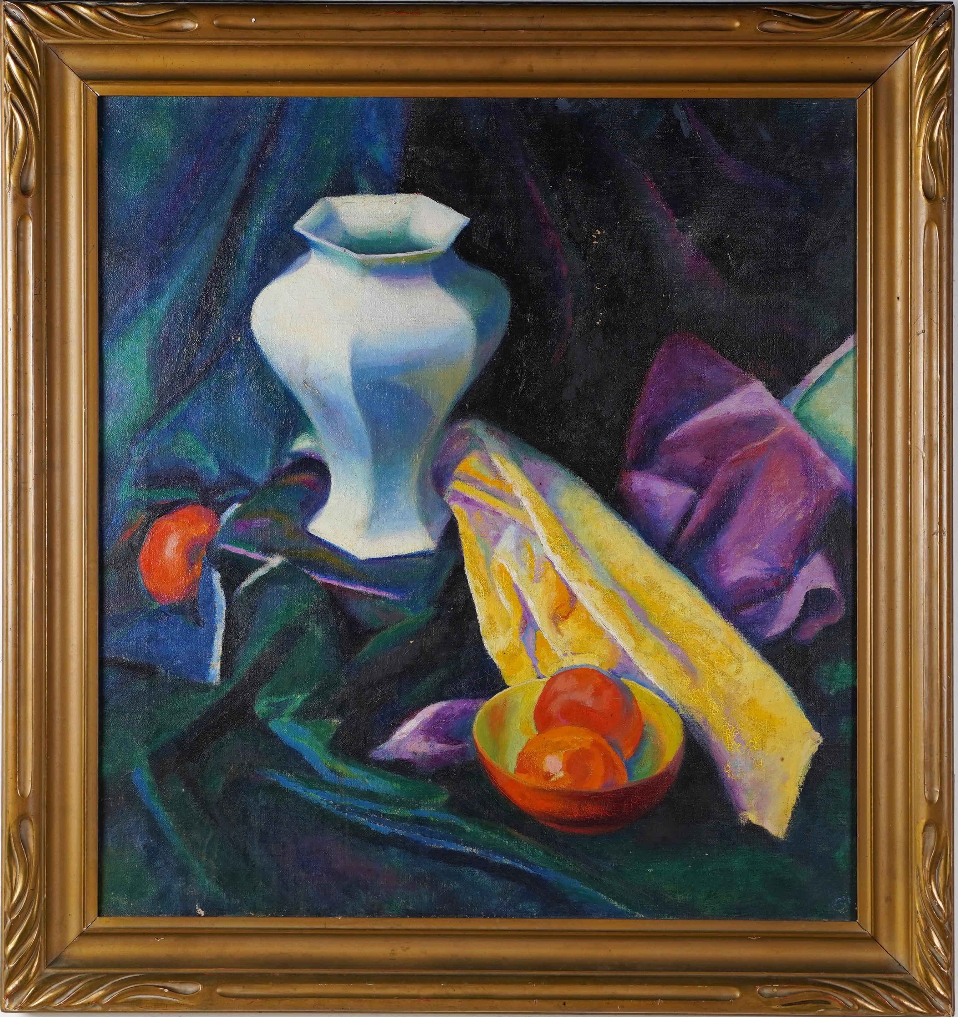 Peinture à l'huile impressionniste américaine ancienne de nature morte à fleurs exposée en 1921