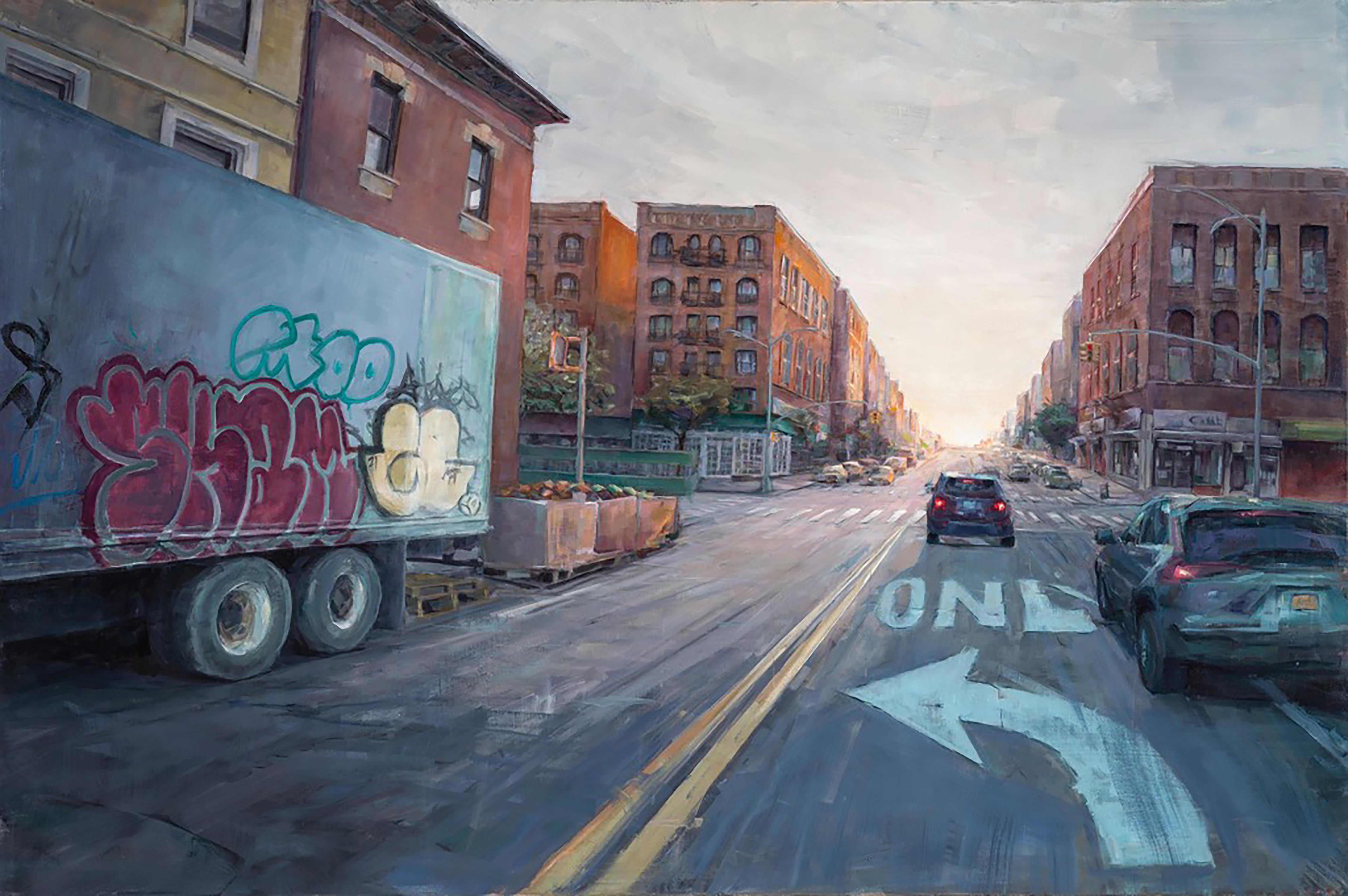 Kathryn Maher Landscape Painting - Intersection with Graffiti