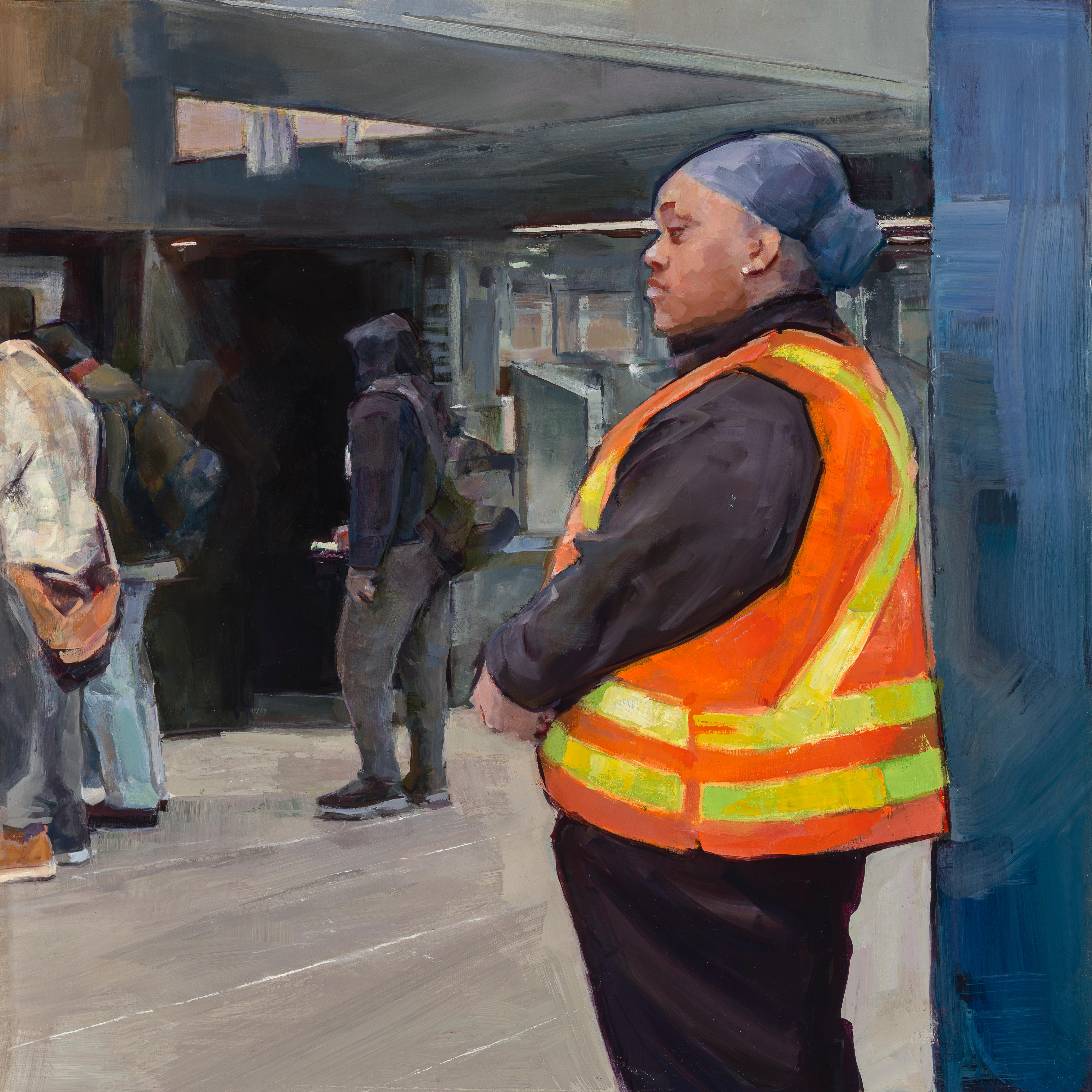 Worker in Orange Vest - Painting by Kathryn Maher