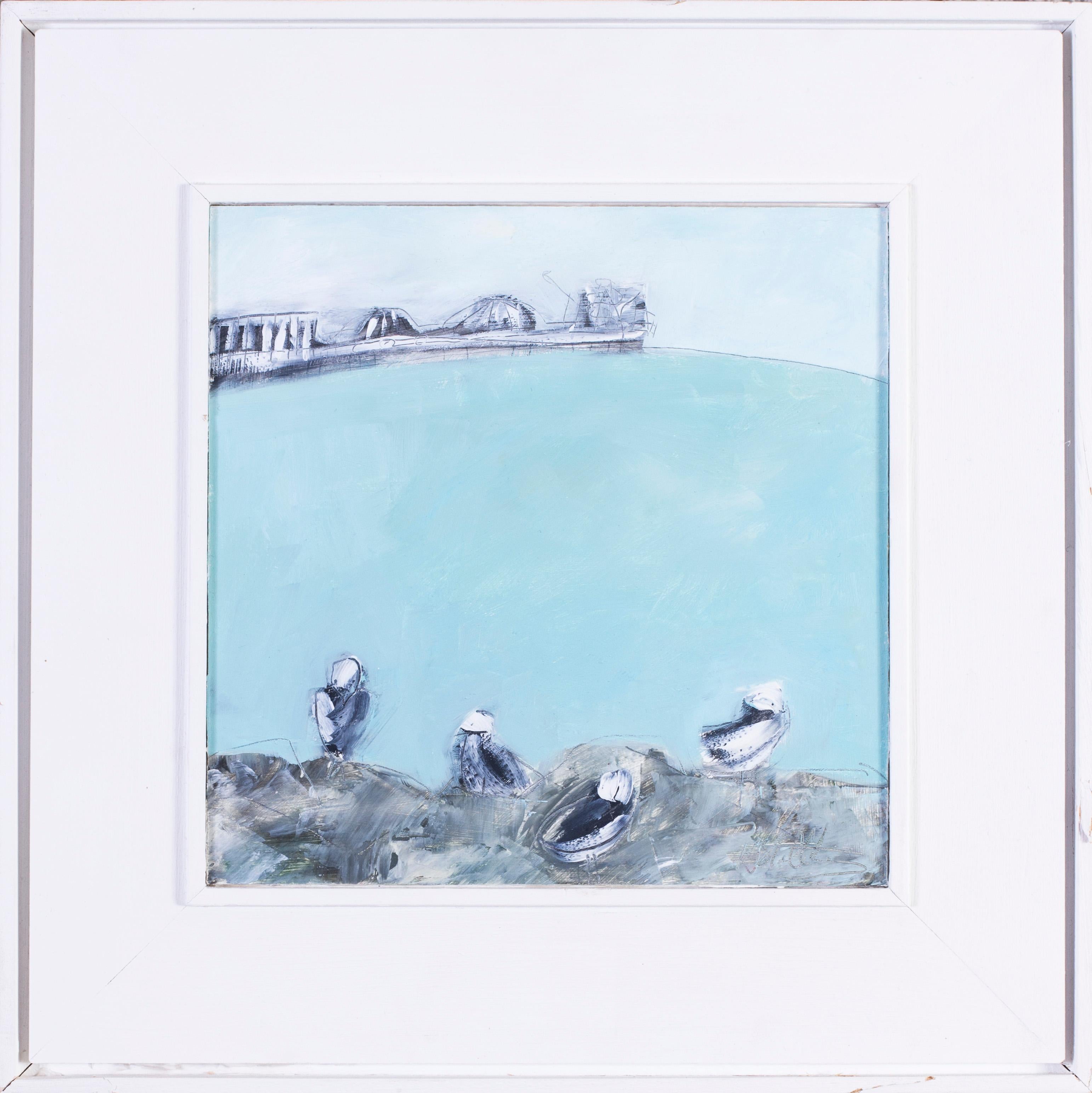 Kathryn Matthews Animal Painting - 20th Century British school oil painting of seagulls near Brighton pier