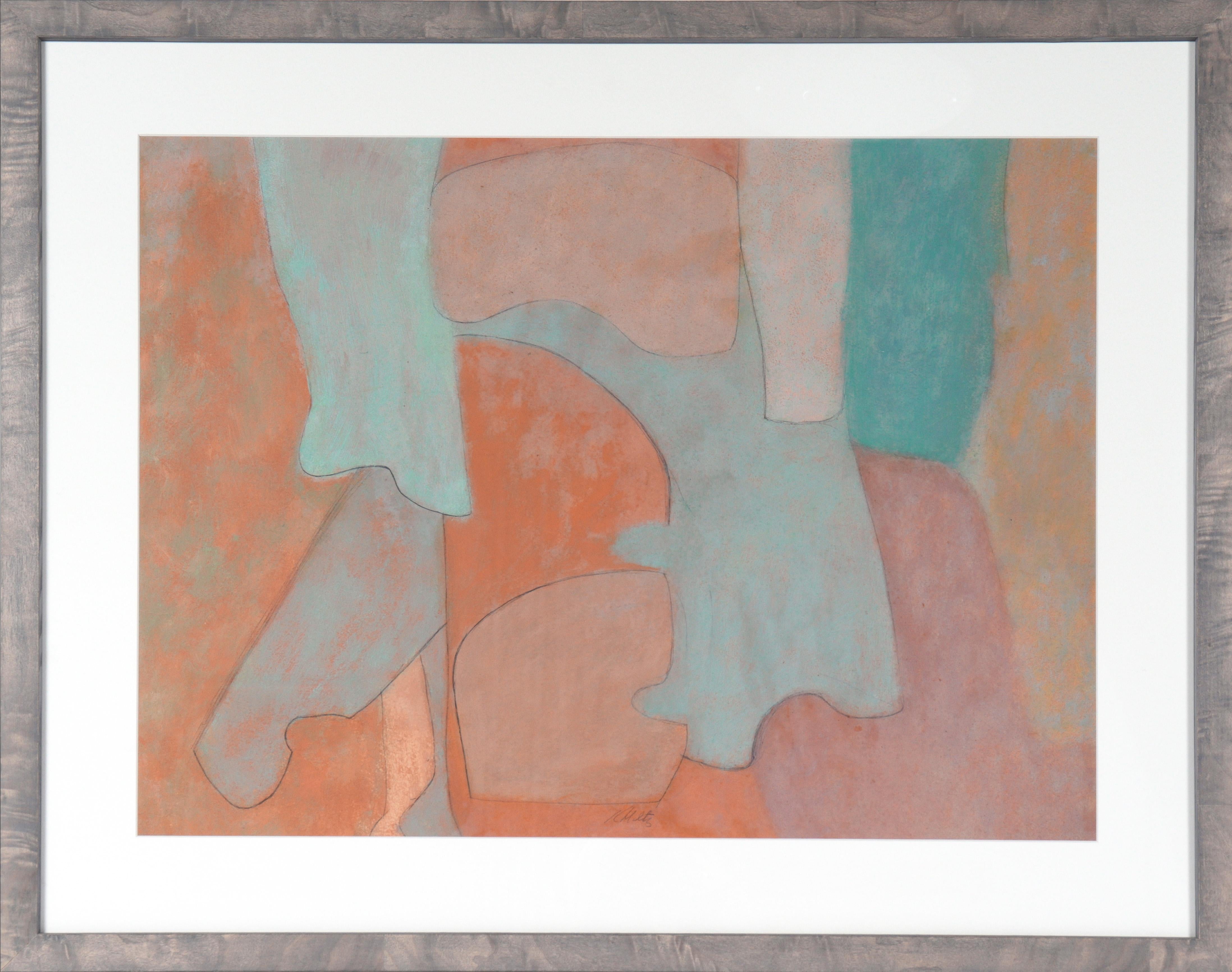 Kathryn Metz Abstract Painting - Warm-Toned Abstract Forms Mid Century Oil on Paper