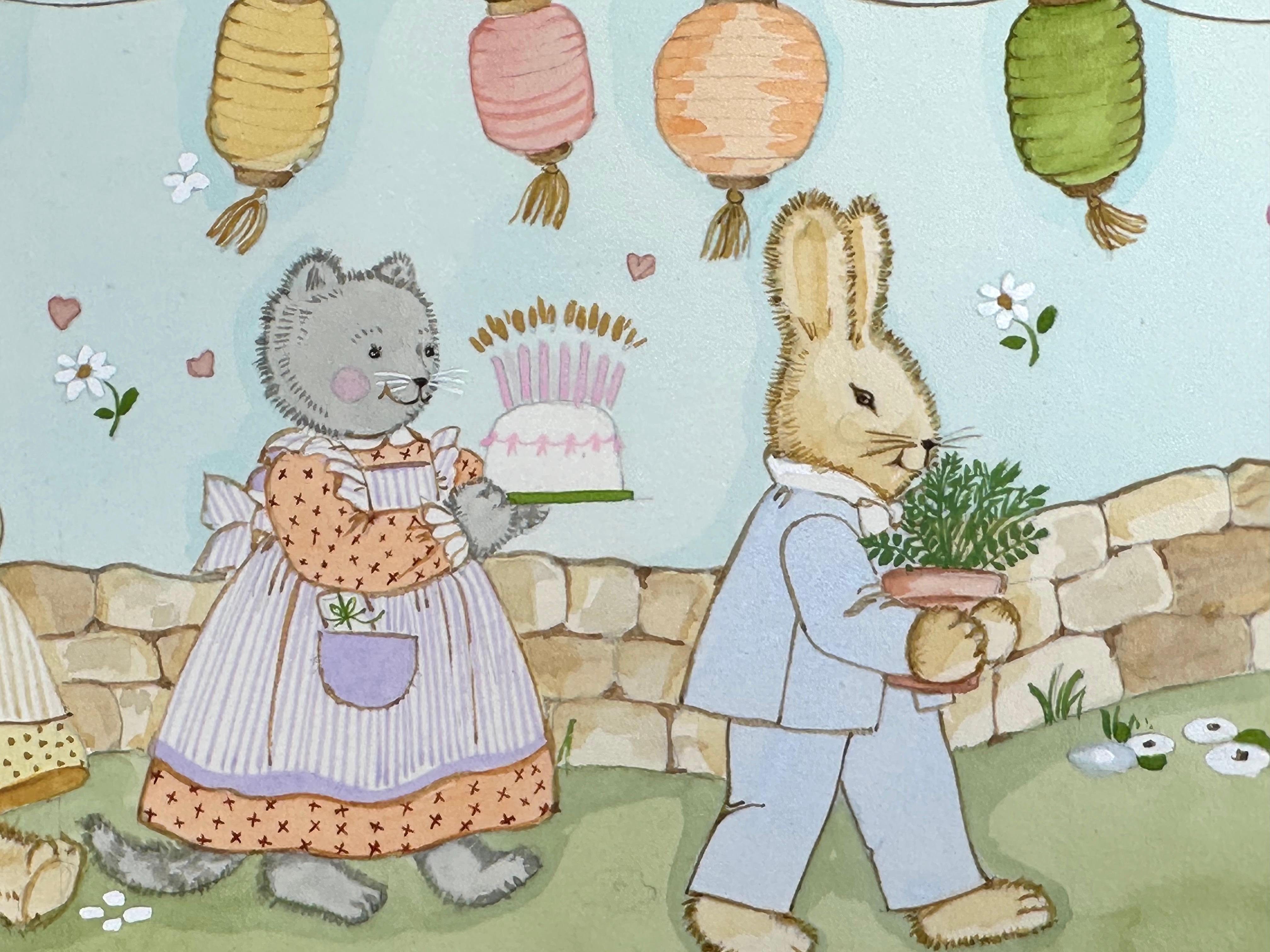 Animal Bunny Birthday (Greeting Card Illustration Art Children's bedroom decor) For Sale 1