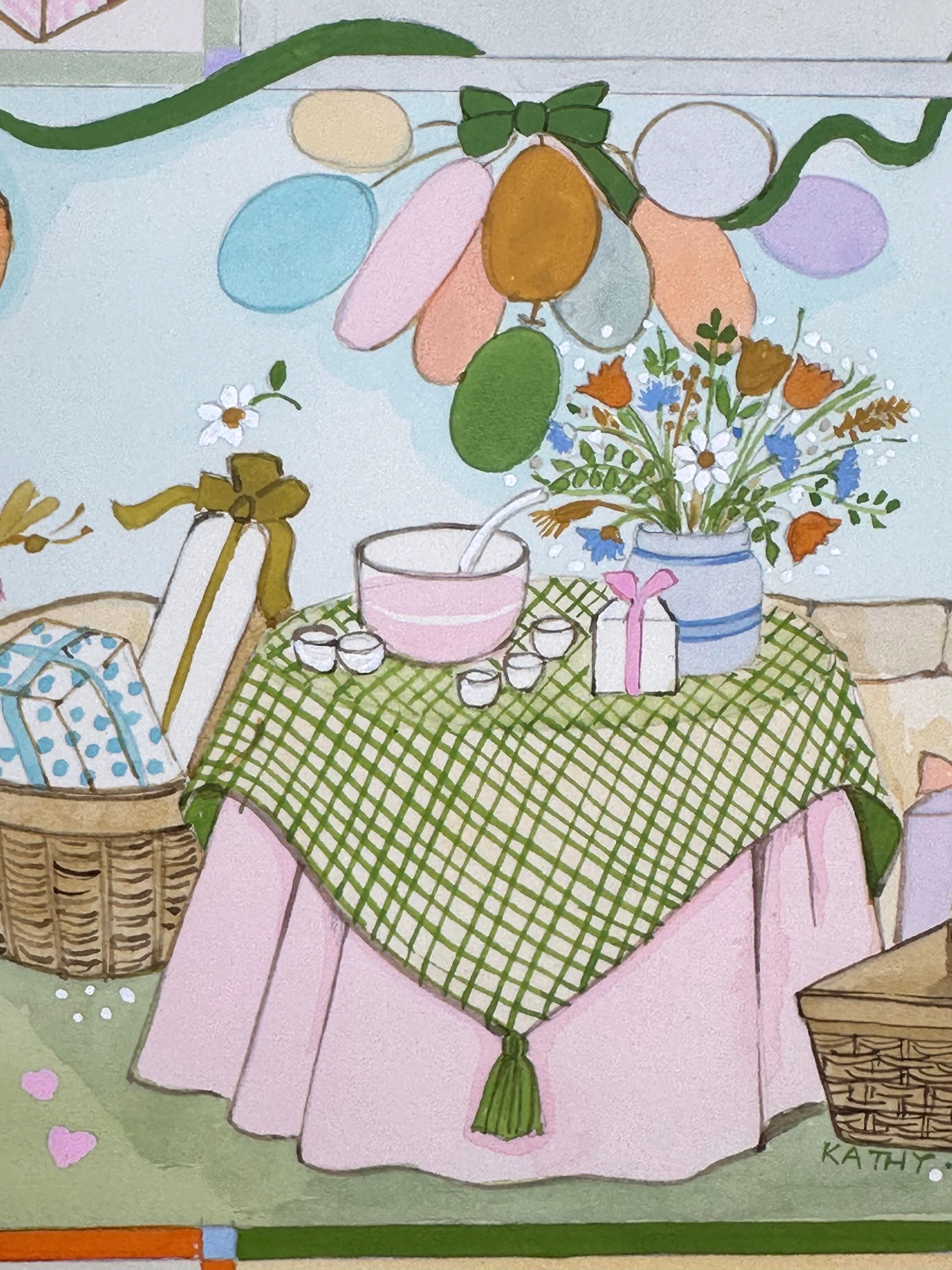 Animal Bunny Birthday (Greeting Card Illustration Art Children's bedroom decor) For Sale 2