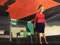 From Underneath, figurative painting of woman in 1950s dining room
