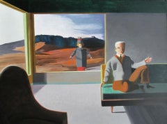 Inside Outside, surreal oil painting of two figures, dreamscape 