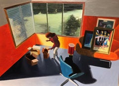 Moving Day. Oil on paper on board, 11.5 x 15 inches. Figural illustration