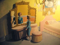 Yellow Room, figurative oil painting of woman in bedroom, 1950s