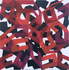 So Real, abstract geometric red & white large scale painting, oil on canvas 2013