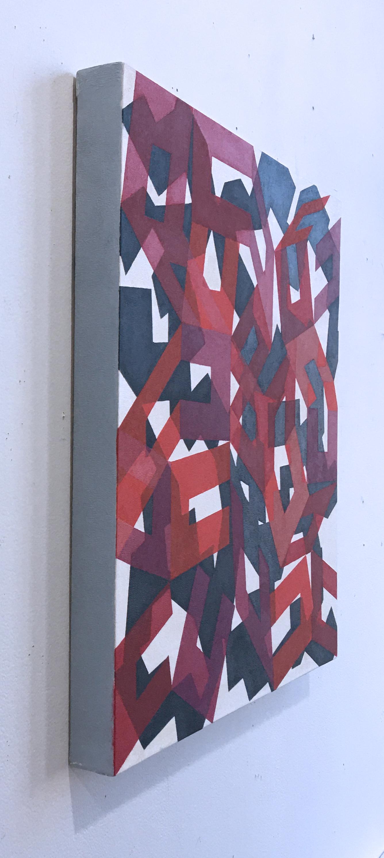 Abstraktes geometrisches rot-weißes großformatiges Gemälde in Öl auf Leinwand von Real Real, 2013 (Geometrische Abstraktion), Painting, von Kati Vilim