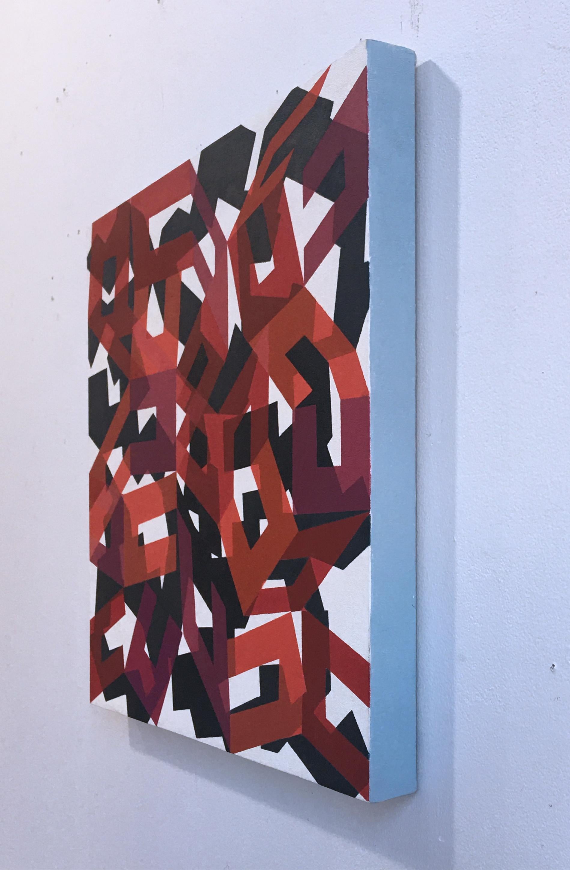 Tan real, 2013, es una pintura al óleo a gran escala con una atrevida paleta saturada de la artista geométrica abstracta Kati Vilim.  Esta abstracción es una ilusión óptica, con formas cúbicas en cascada superpuestas en una serie de tonos rojos,