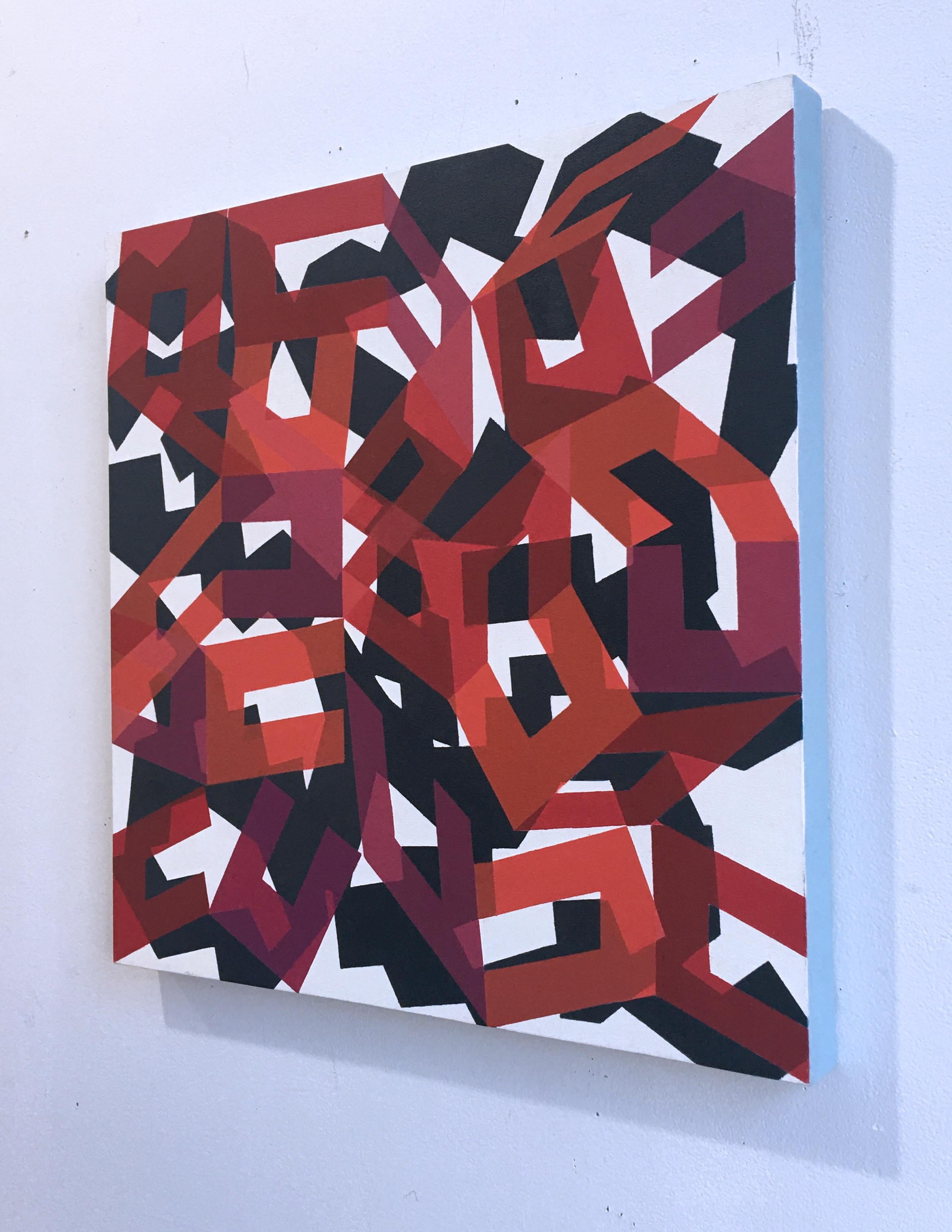 Abstraktes geometrisches rot-weißes großformatiges Gemälde in Öl auf Leinwand von Real Real, 2013 im Angebot 1