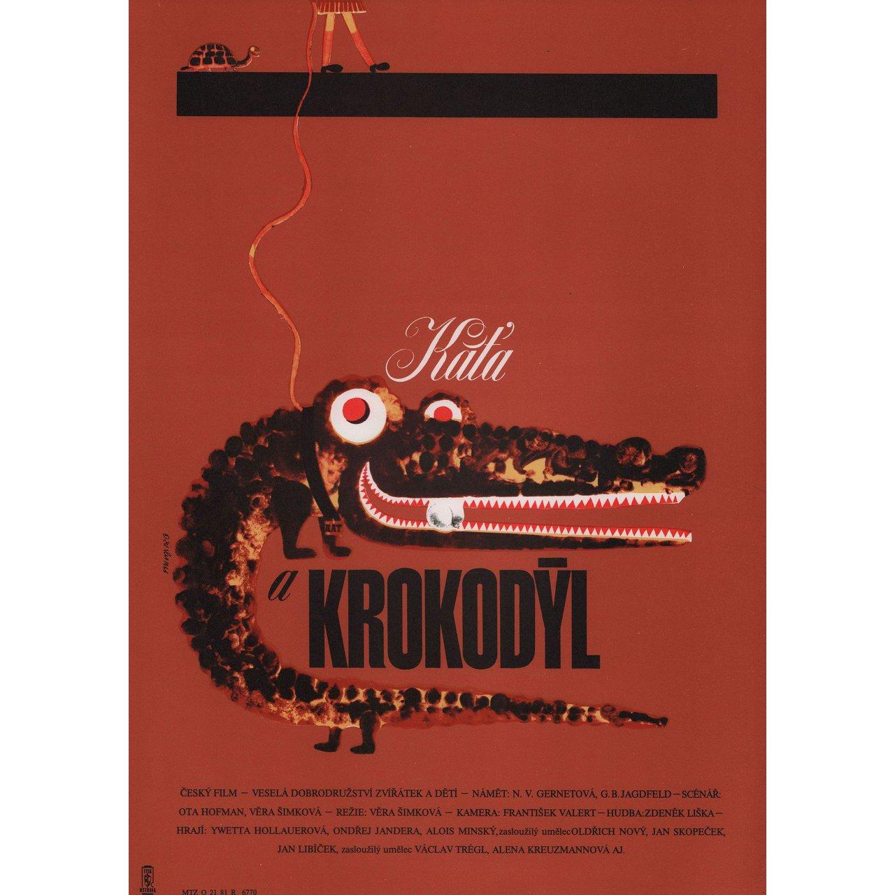 Originales tschechisches A3-Plakat aus den 1980er Jahren von Zdenek Ziegler für den Film Katia und das Krokodil (Kata a krokodyl) von 1966 unter der Regie von Vera Plivova-Simkova mit Alena Cechova / Andrea Cunderlikova / Tomas Drbohlav / Alois