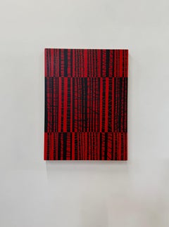 Meeting Yaddo - Contemporary Black and Red Abstract Stripe Grid Painting, 2007