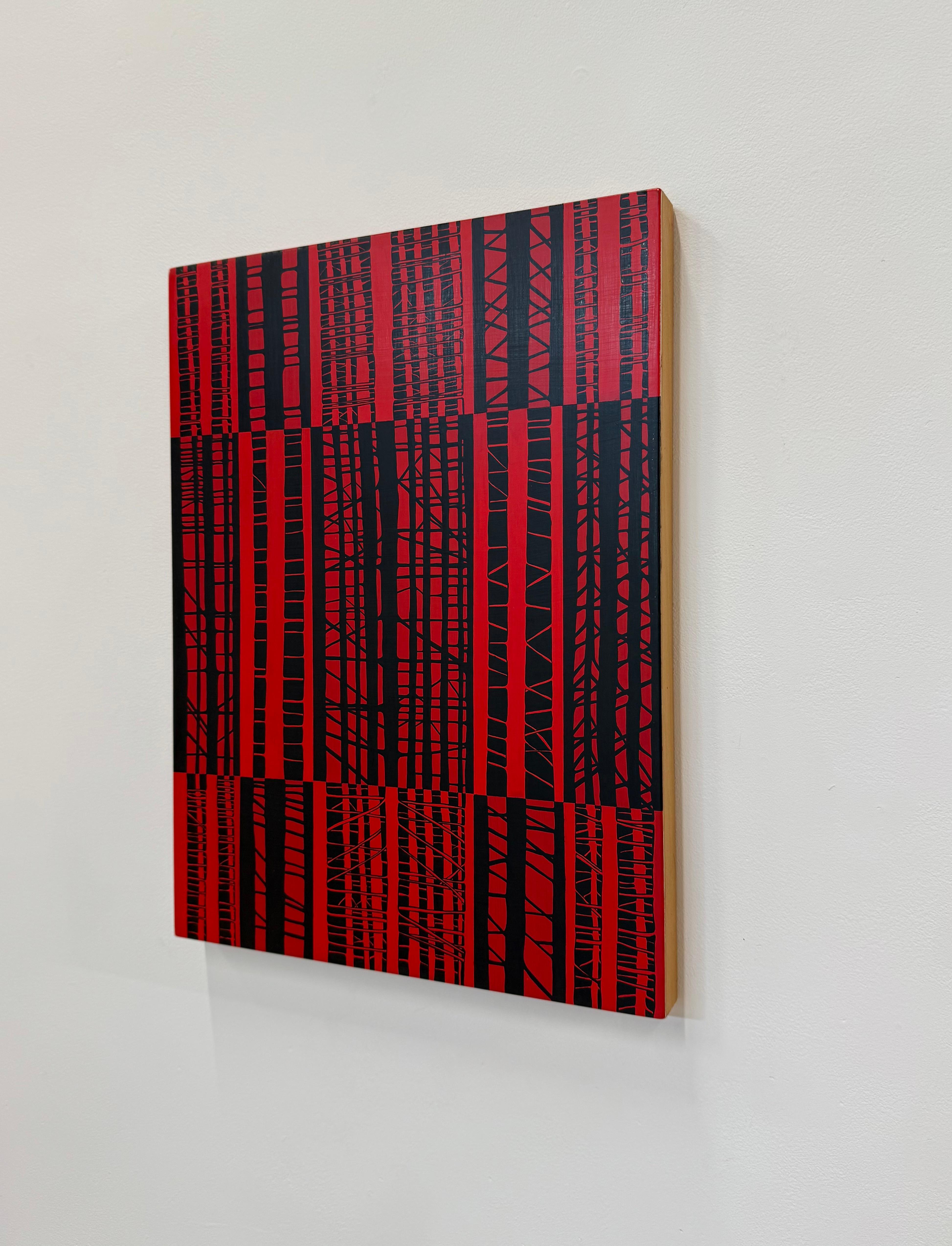 Meeting Yaddo - Contemporary Black and Red Abstract Stripe Grid Painting, 2007 For Sale 1