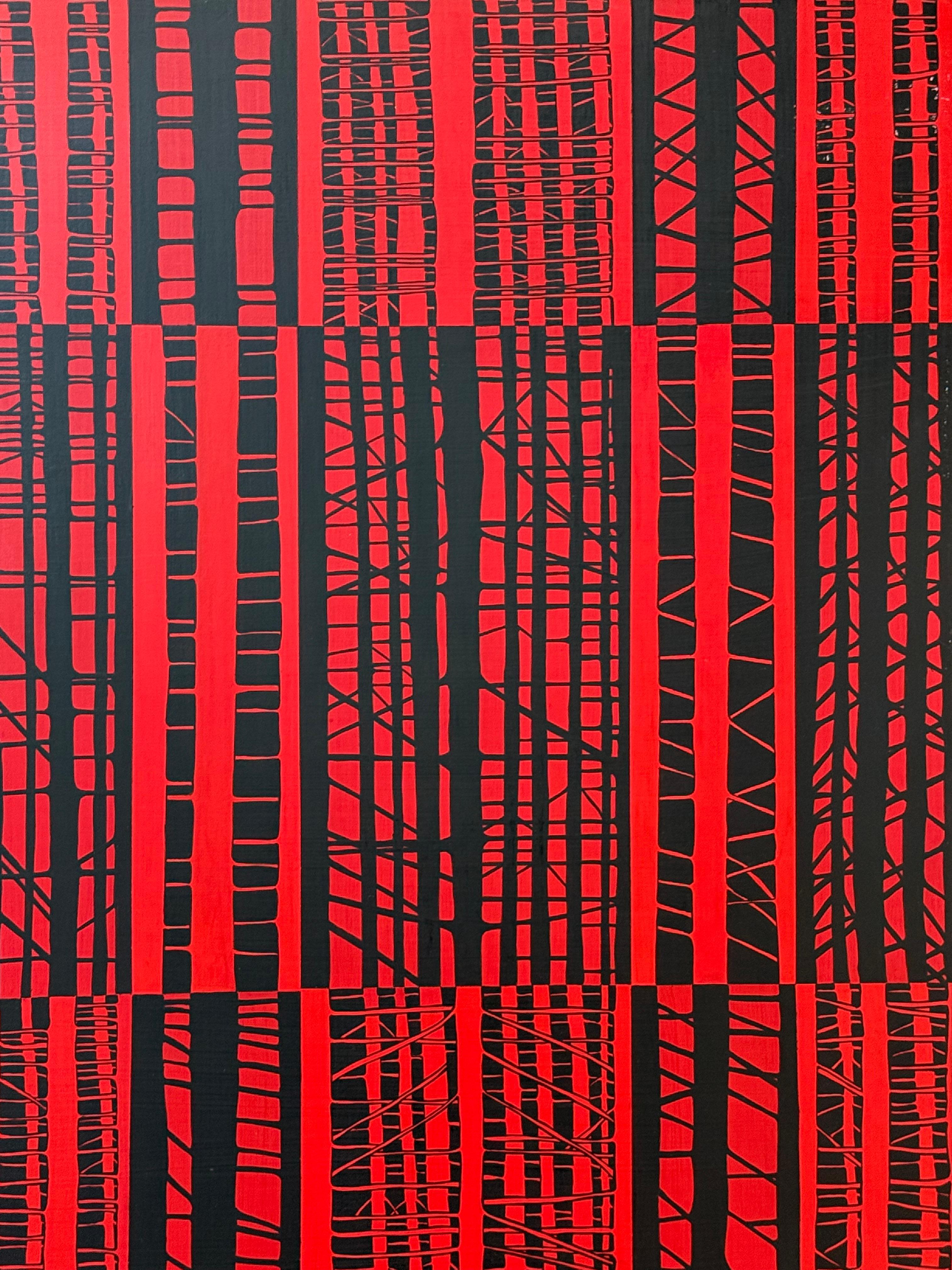 Meeting Yaddo - Contemporary Black and Red Abstract Stripe Grid Painting, 2007 For Sale 6