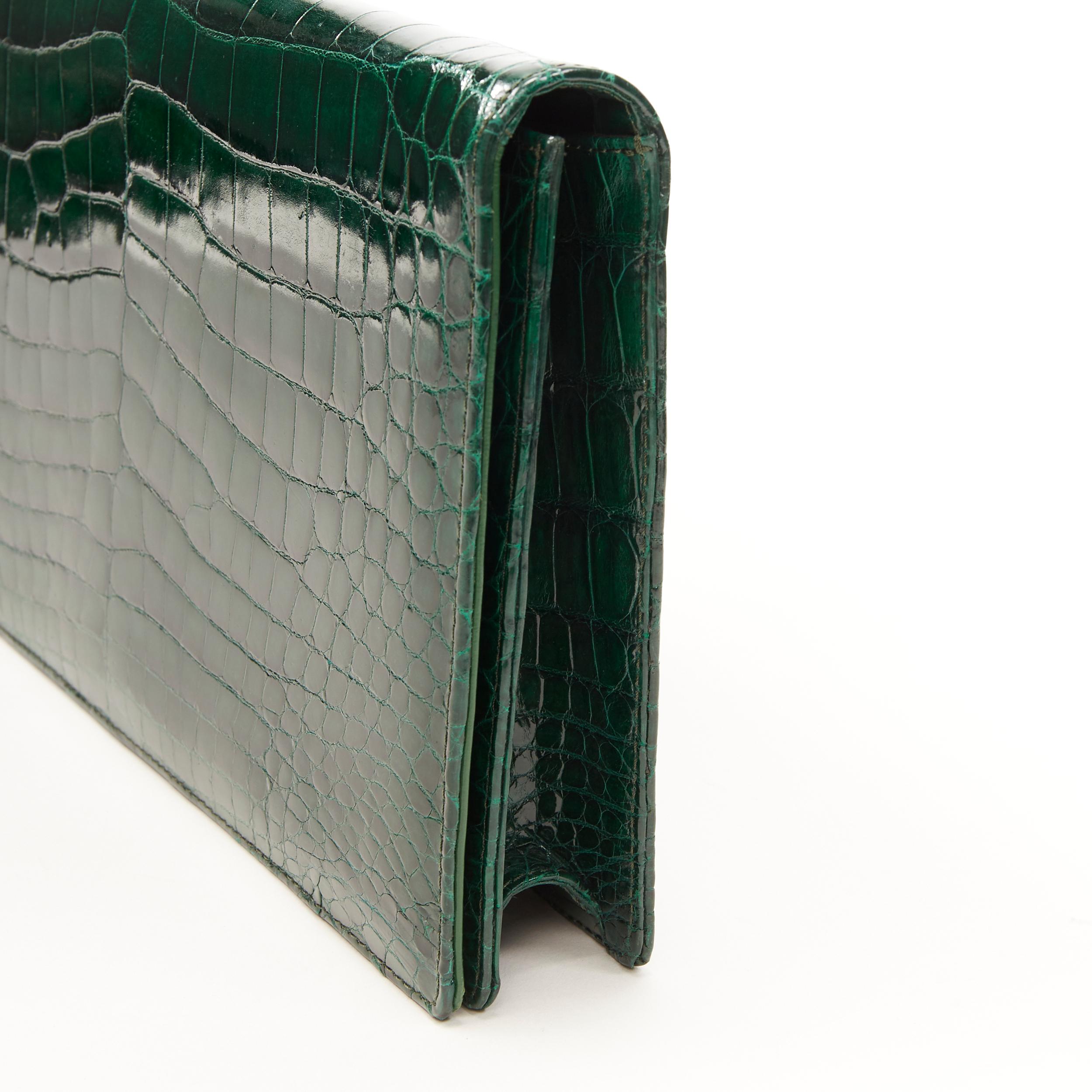 Green KATIANA kelly emerald green genuine crocodile leather rectangular clutch bag