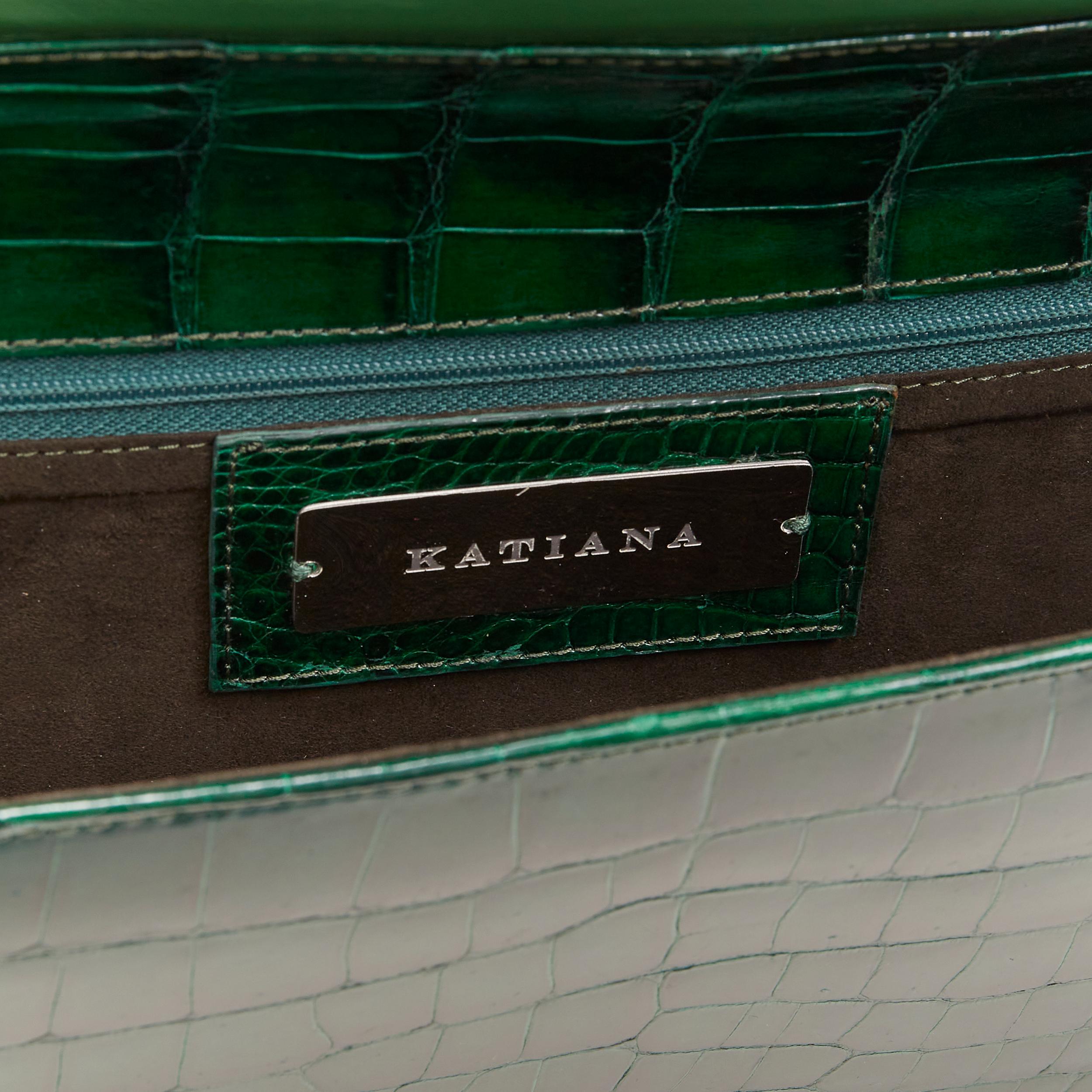 Women's KATIANA kelly emerald green genuine crocodile leather rectangular clutch bag