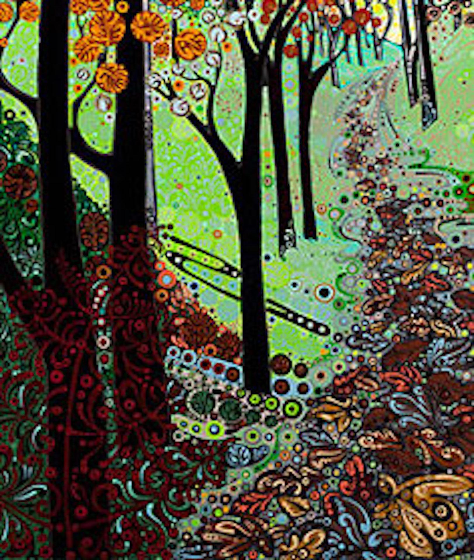 Autumn Tree Tunnel BY KATIE ALLEN, Semi-Abstract Landscape, Affordable Art - Black Landscape Print by Katie Allen