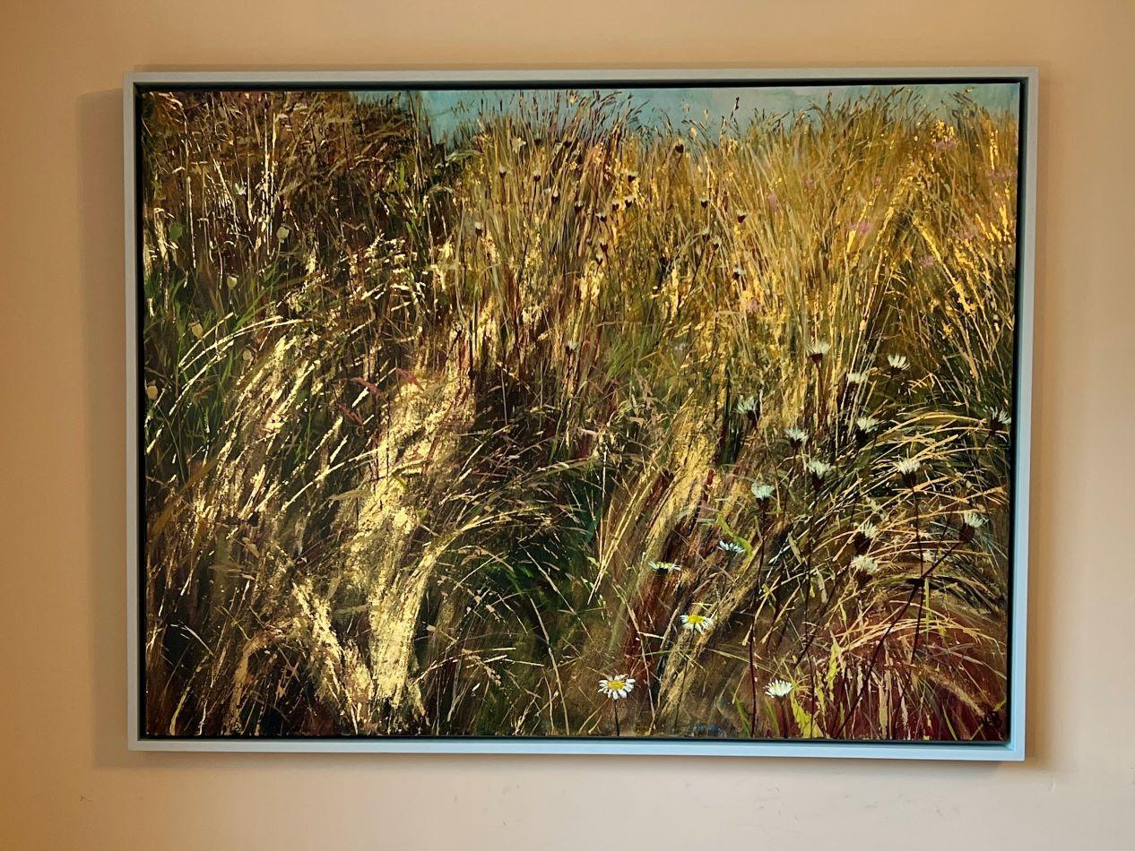 Golden Meadow - Landscape, flowers, nature, countryside - Painting by Katie Brent