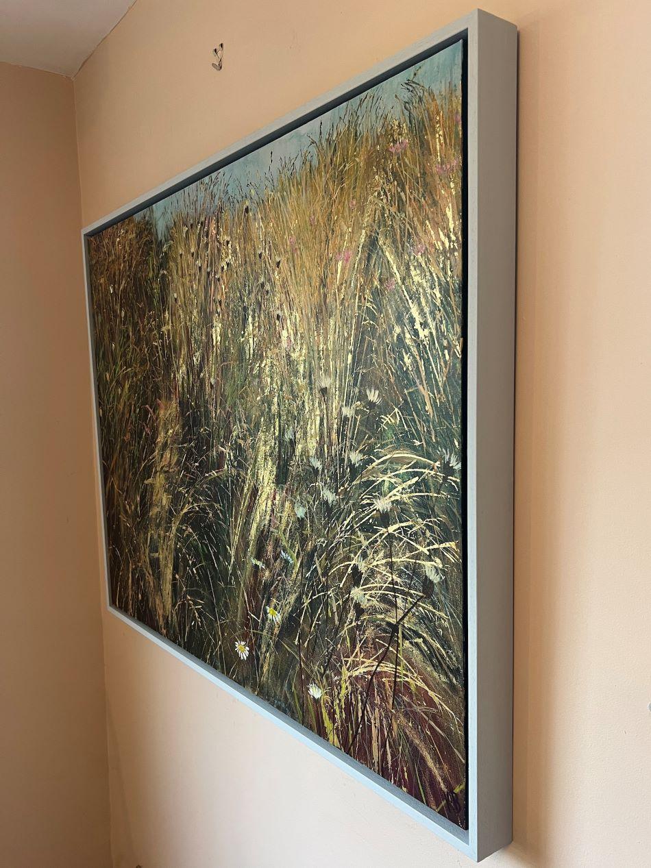 Golden Meadow - Landscape, flowers, nature, countryside - Contemporary Painting by Katie Brent