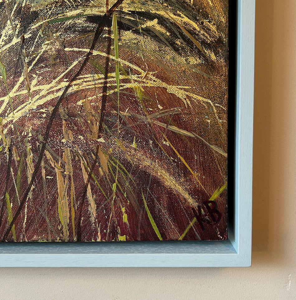 Golden Meadow - Landscape, flowers, nature, countryside - Gray Landscape Painting by Katie Brent