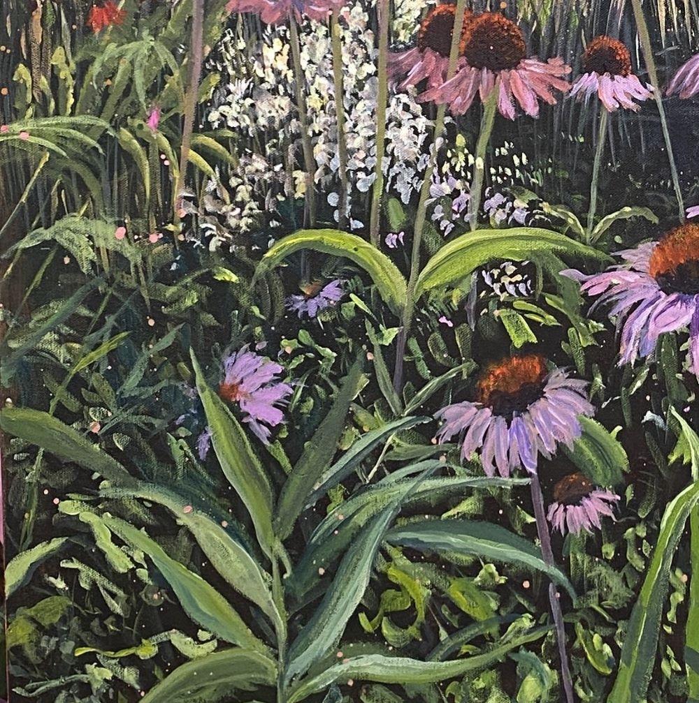Verano - Paisaje contemporáneo, campos, flores, naturaleza, campo - Painting Contemporáneo de Katie Brent