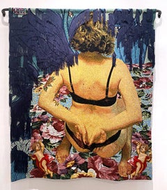 "Carly" Textile Art - Tapisserie photographique tissée technique mixte, embellie, figurative