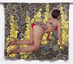 "E.D." Tapisserie textile d'art technique mixte tissée, embellie, figurative