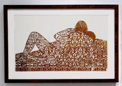 "Marc and Lisa, No. 6" Laser Cut Cork on Board, Mixed Media, Figurative, Framed