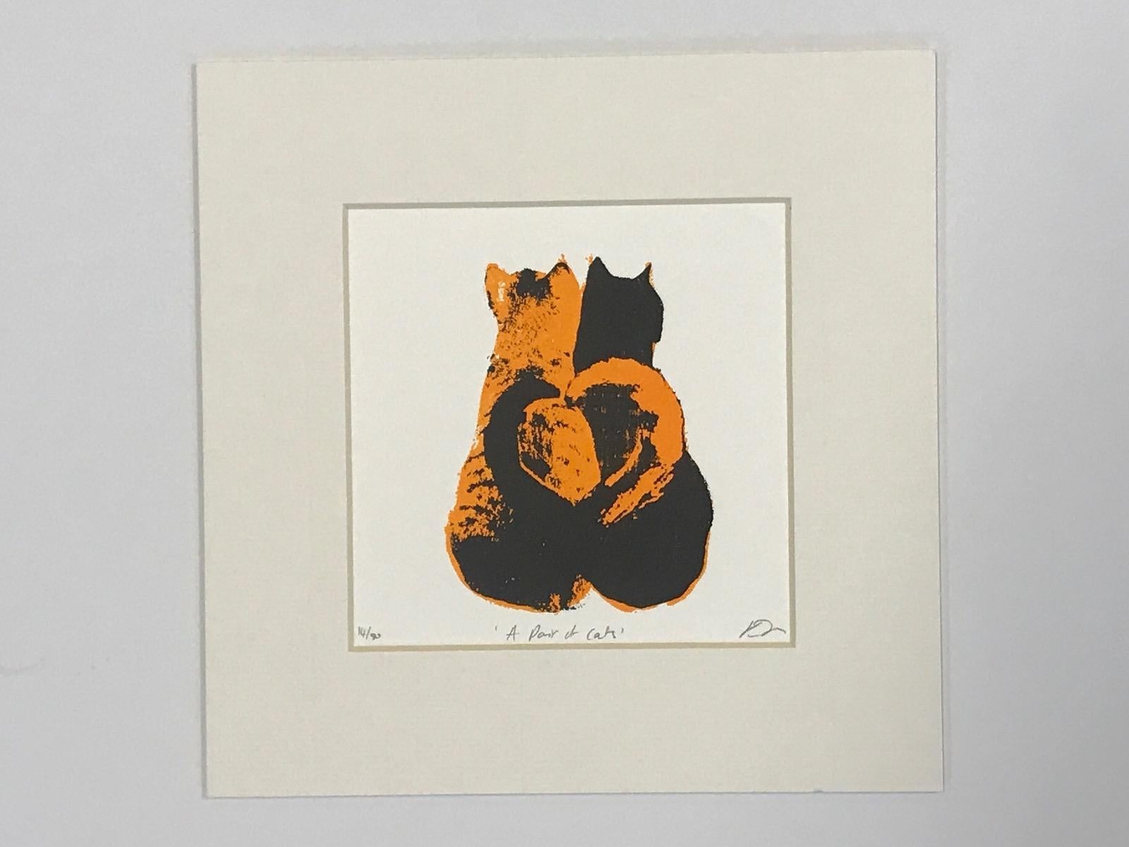 Un couple de chats, contemporain, impression d'art, chats - Print de Katie Edwards